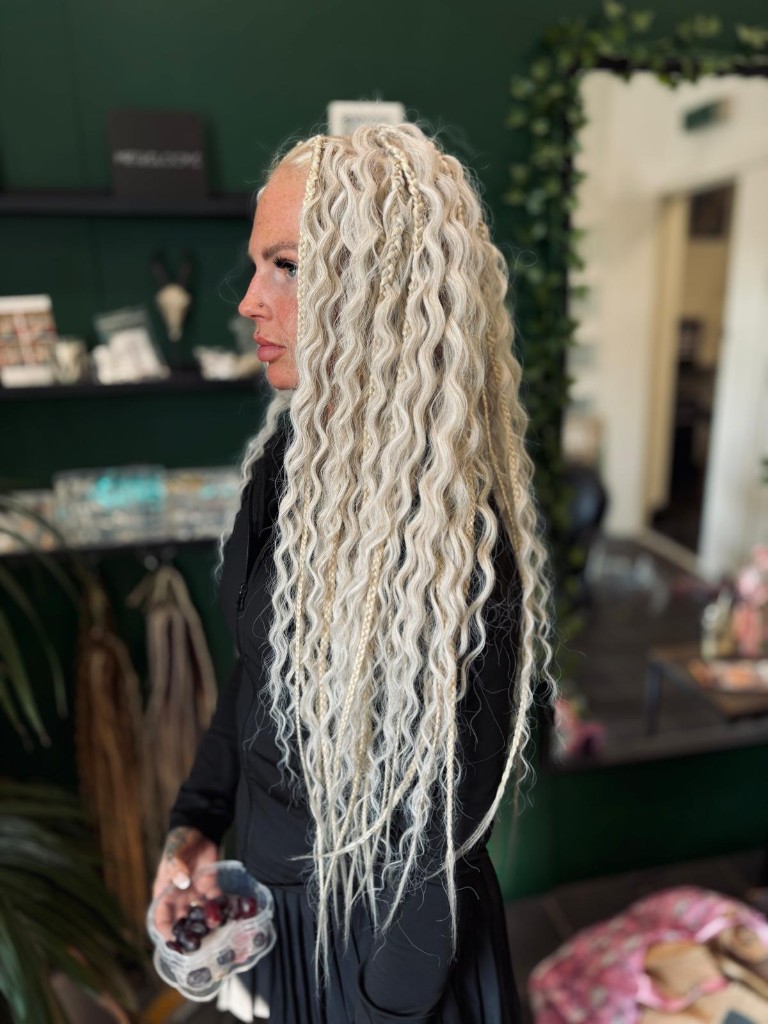Blonde & green wrapped locs