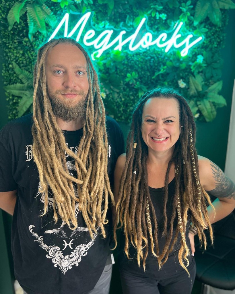 Outdoor locs with feathers